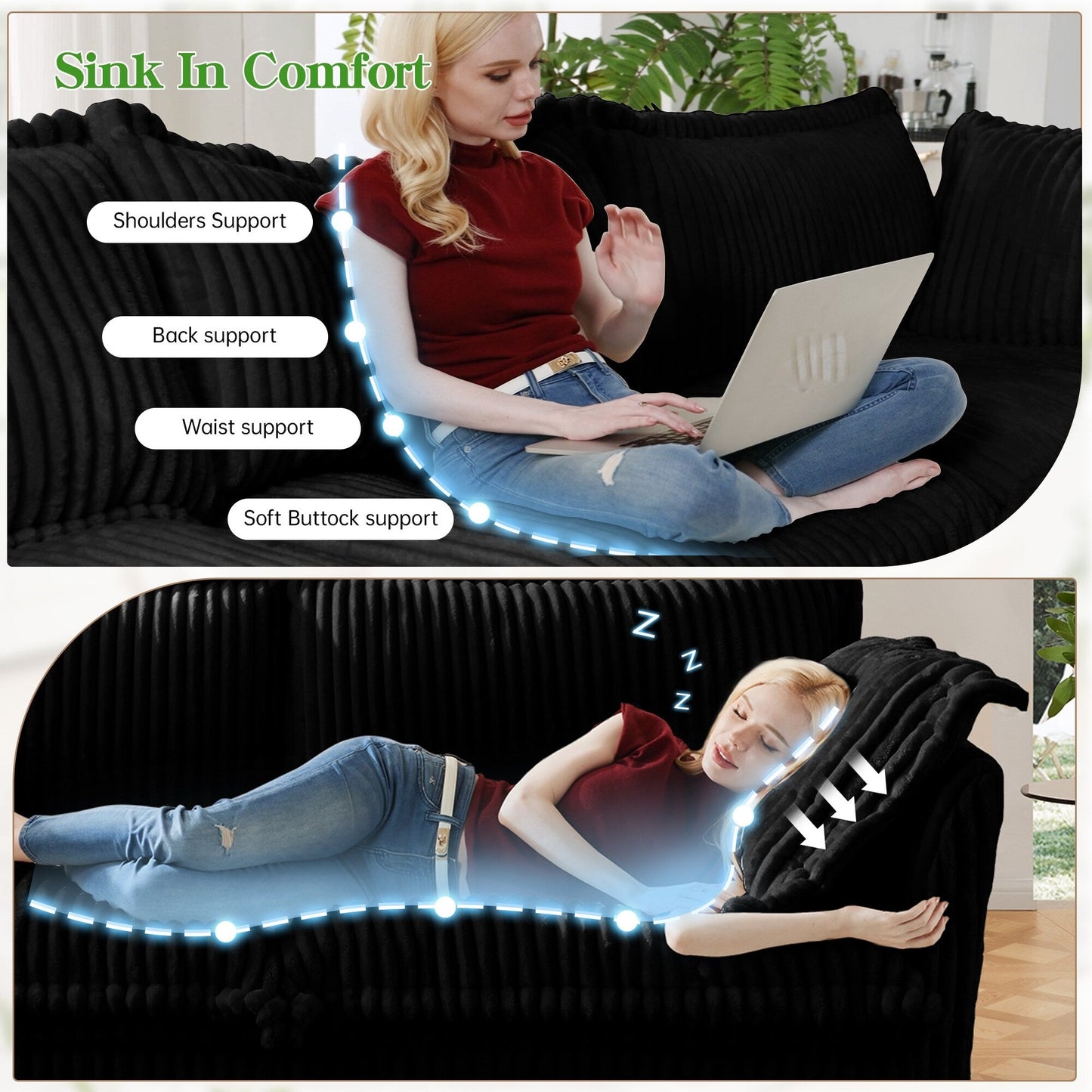 Canapé 4 places en velours côtelé extra profond pour salon