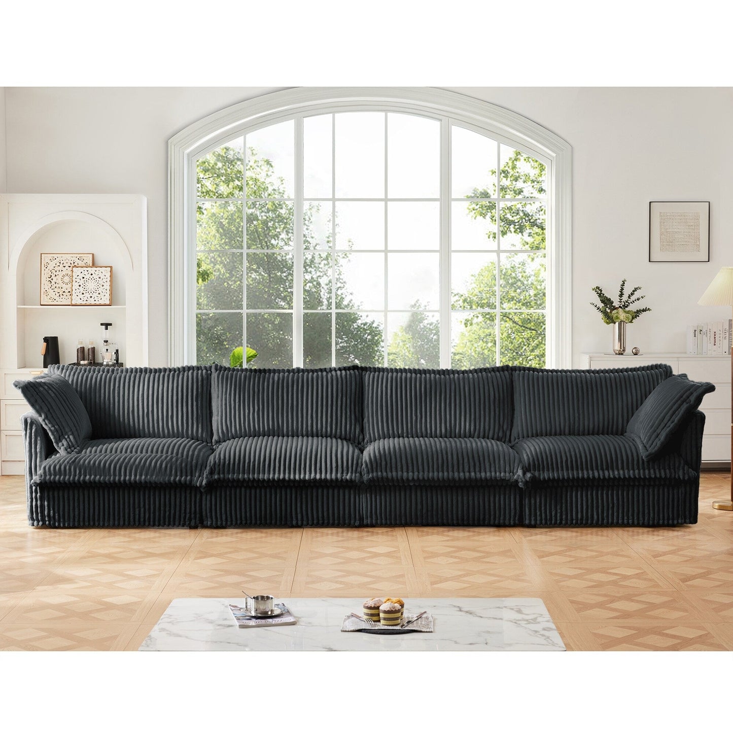 Canapé 4 places en velours côtelé extra profond pour salon