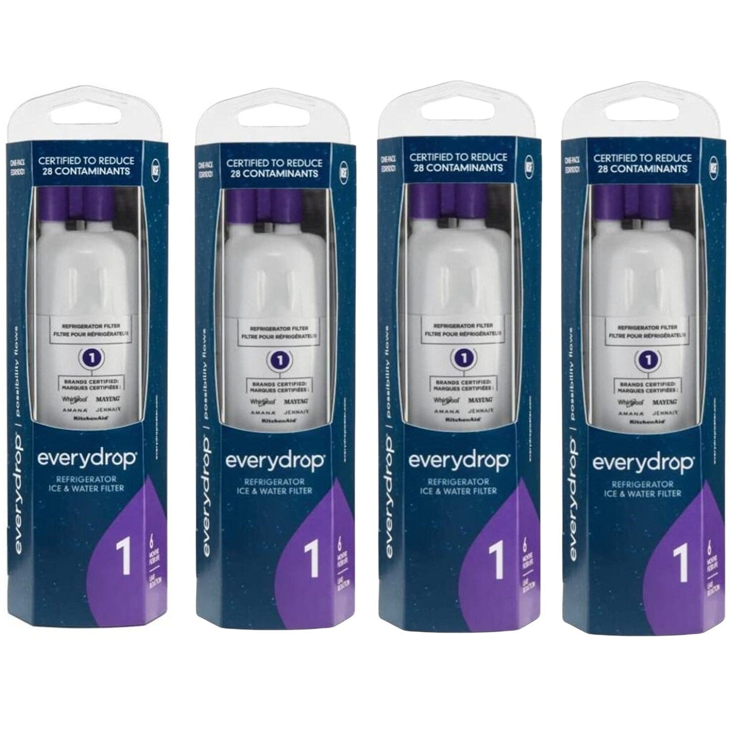 Lot de 4 filtres à eau et à glace Everydrop pour réfrigérateur 1, EDR1RXD1
