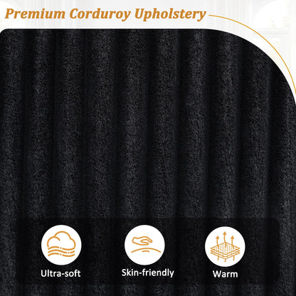 Canapé 4 places en velours côtelé 133 cm, canapé moderne avec ports USB, accoudoirs de rangement dissimulés et porte-gobelets rabattables pour le salon