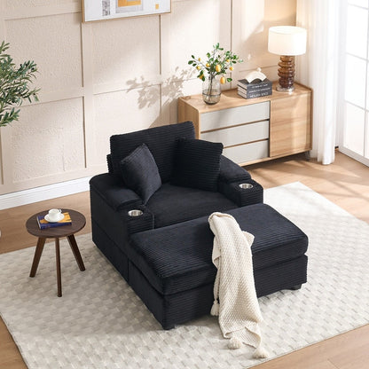 42.12 Canapé rembourré en velours côtelé + pouf