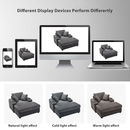 42.12 Canapé rembourré en velours côtelé + pouf