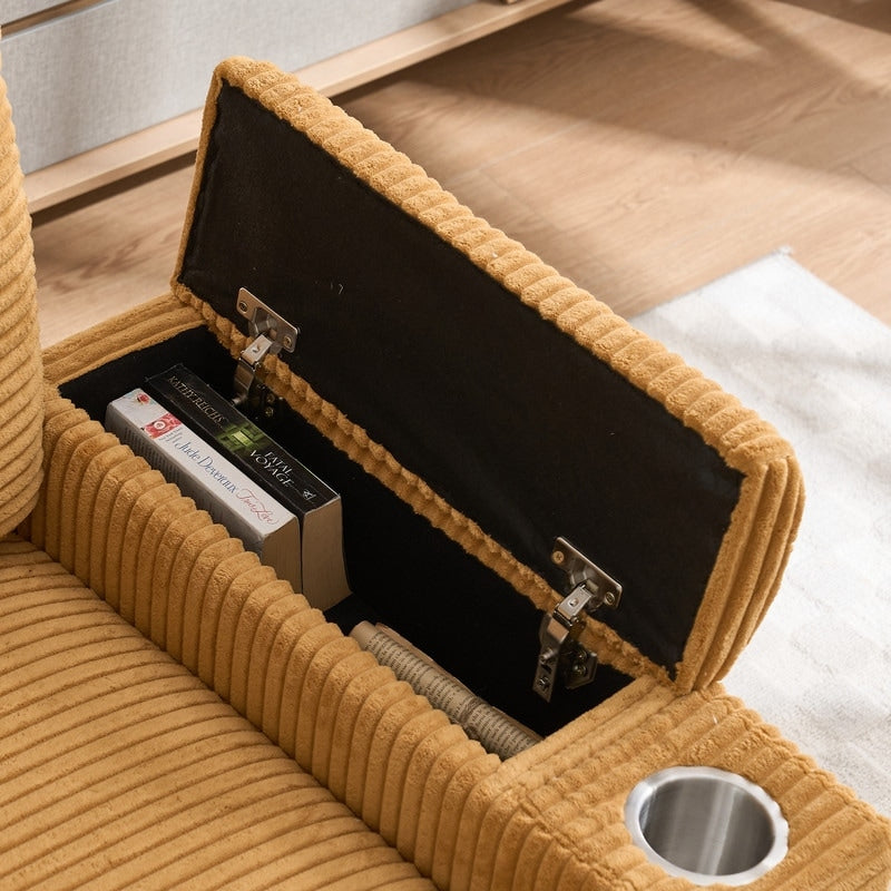 42.12 Canapé rembourré en velours côtelé + pouf