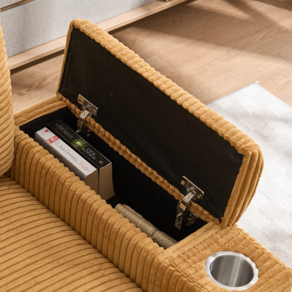 42.12 Canapé rembourré en velours côtelé + pouf