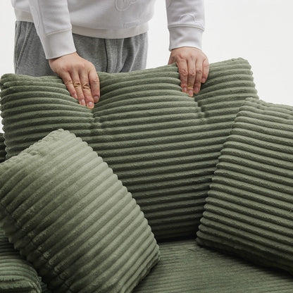 42.12 Canapé rembourré en velours côtelé + pouf