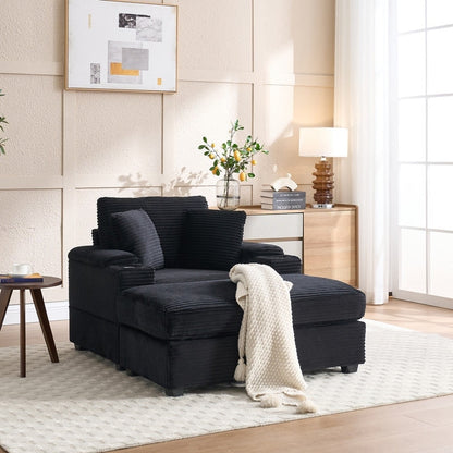 42.12 Canapé rembourré en velours côtelé + pouf