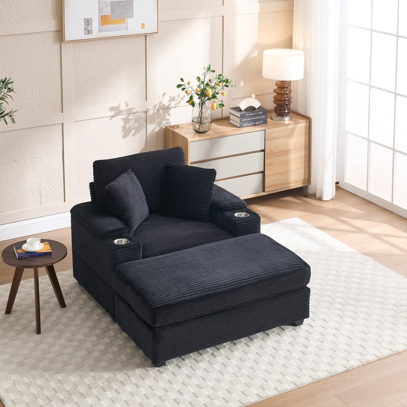 42.12 Canapé rembourré en velours côtelé + pouf