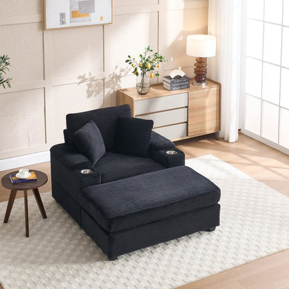 42.12 Canapé rembourré en velours côtelé + pouf