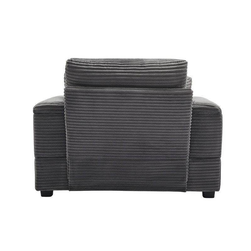 42.12 Canapé rembourré en velours côtelé + pouf