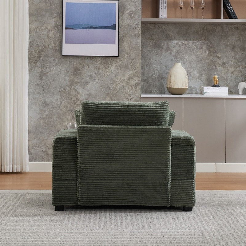 42.12 Canapé rembourré en velours côtelé + pouf