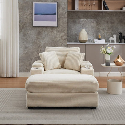 42.12 Canapé rembourré en velours côtelé + pouf