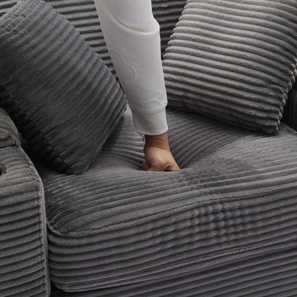 42.12 Canapé rembourré en velours côtelé + pouf