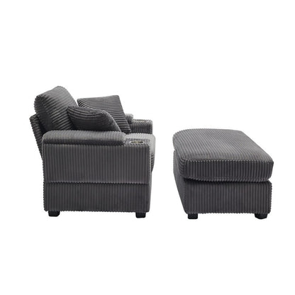 42.12 Canapé rembourré en velours côtelé + pouf