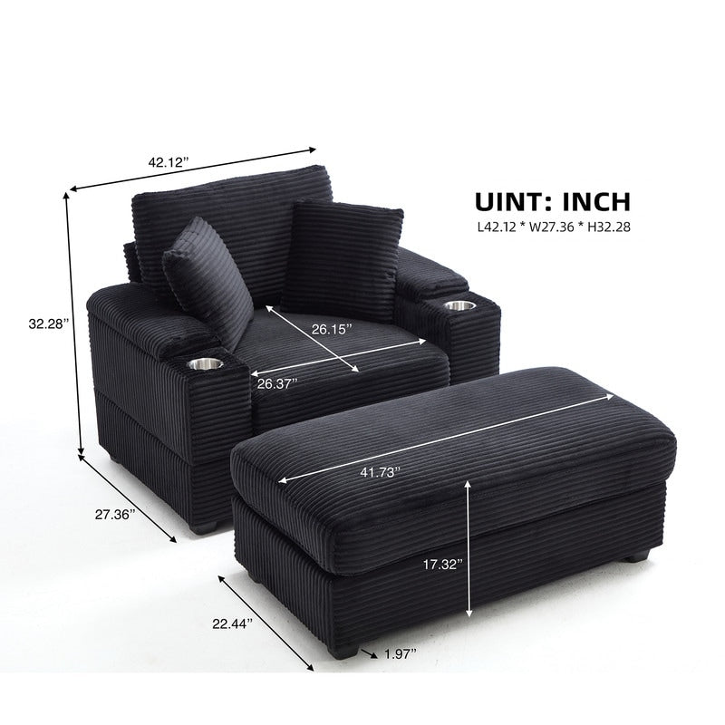 42.12 Canapé rembourré en velours côtelé + pouf