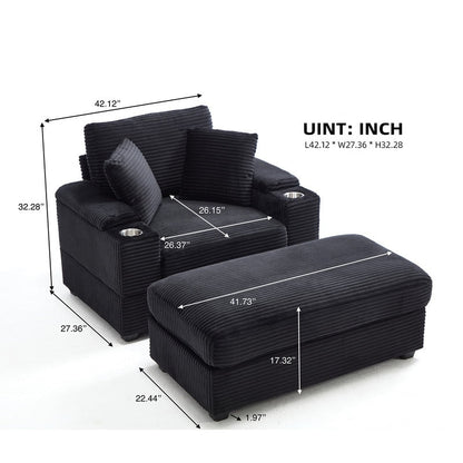 42.12 Canapé rembourré en velours côtelé + pouf