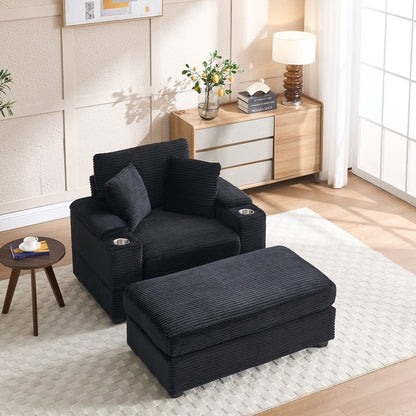 42.12 Canapé rembourré en velours côtelé + pouf