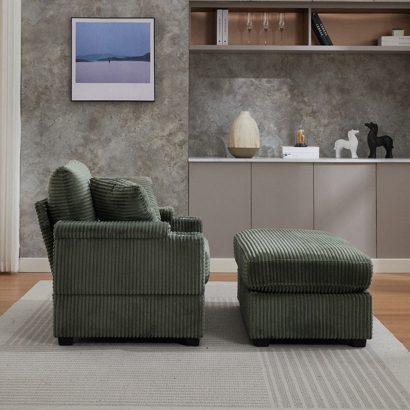 42.12 Canapé rembourré en velours côtelé + pouf