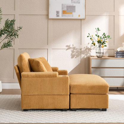 42.12 Canapé rembourré en velours côtelé + pouf