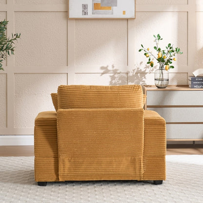 42.12 Canapé rembourré en velours côtelé + pouf