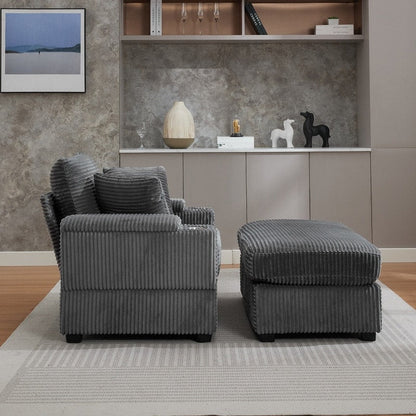 42.12 Canapé rembourré en velours côtelé + pouf