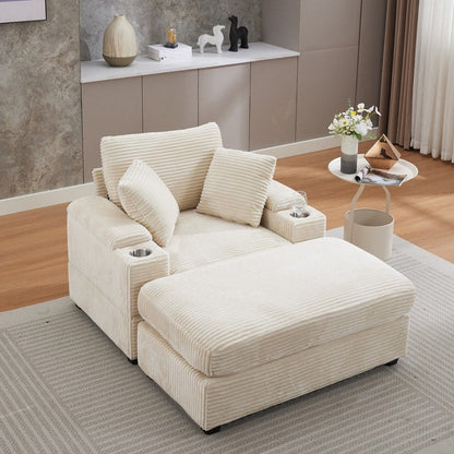 42.12 Canapé rembourré en velours côtelé + pouf