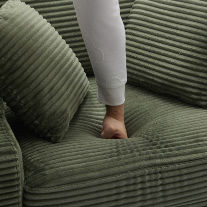 42.12 Canapé rembourré en velours côtelé + pouf