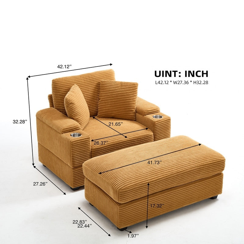 42.12 Canapé rembourré en velours côtelé + pouf