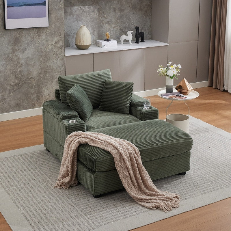 42.12 Canapé rembourré en velours côtelé + pouf