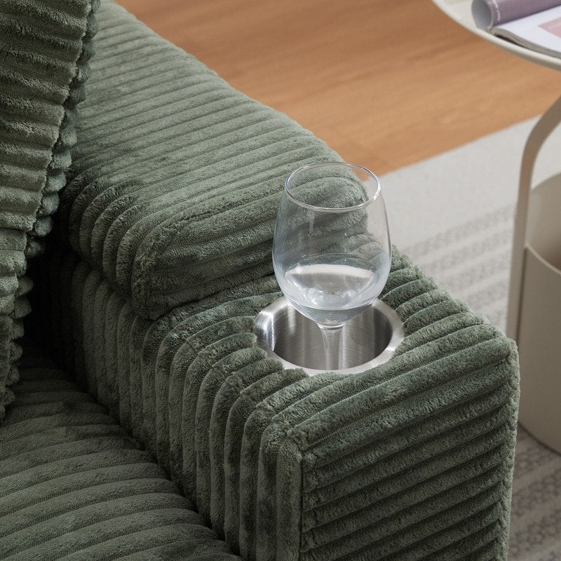 42.12 Canapé rembourré en velours côtelé + pouf