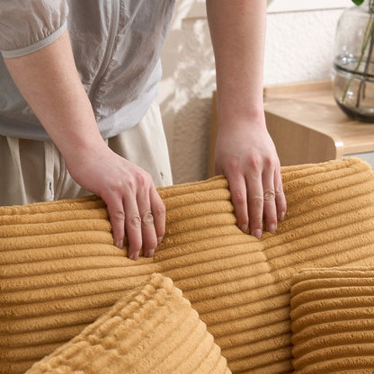 42.12 Canapé rembourré en velours côtelé + pouf