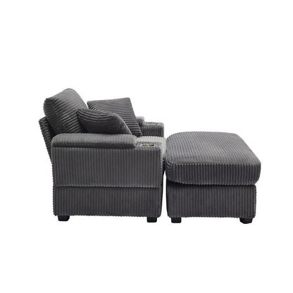 42.12 Canapé rembourré en velours côtelé + pouf