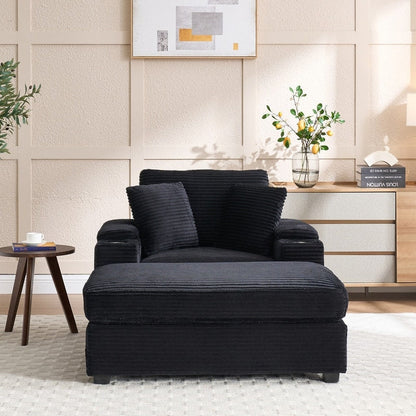 42.12 Canapé rembourré en velours côtelé + pouf