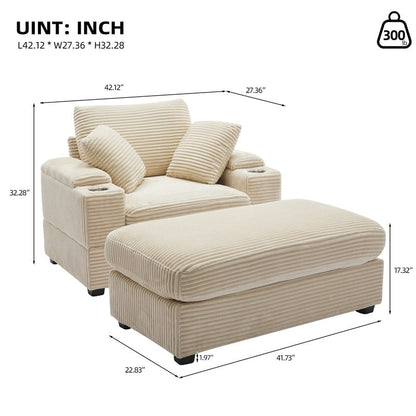 42.12 Canapé rembourré en velours côtelé + pouf