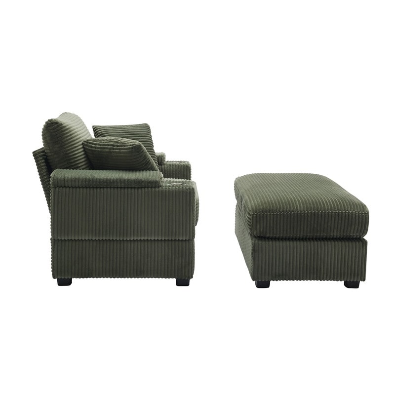 42.12 Canapé rembourré en velours côtelé + pouf