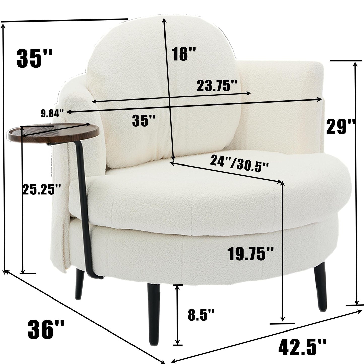 Fauteuil simple 42,5 avec repose-pieds mobile en forme de croissant