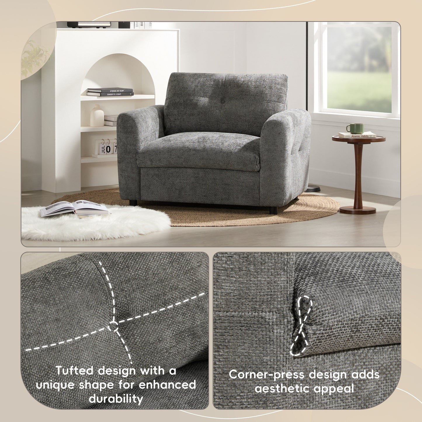 Fauteuil simple en chenille 42 x 33, siège large, double chargeur, 2 couleurs