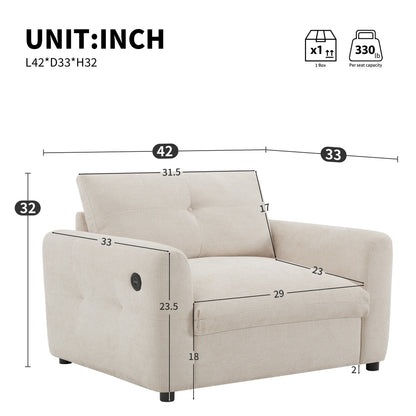 Fauteuil à siège large de 42 pouces avec chargeur à deux ports et conception de traction capitonnée par Harper&amp;Bright Designs