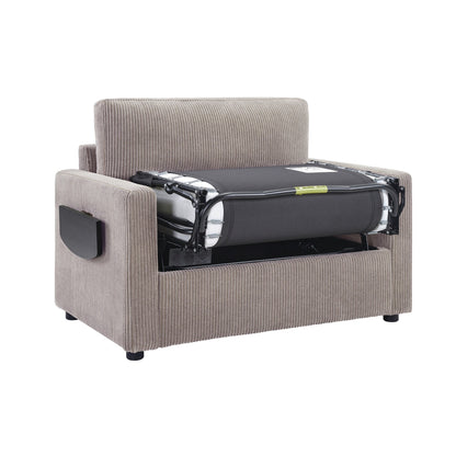 Canapé-lit double en velours côtelé 47,2 avec matelas pliable, table d'appoint, ports USB et poche de rangement