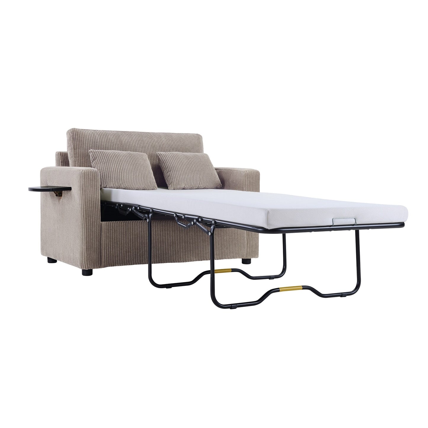 Canapé-lit double en velours côtelé 47,2 avec matelas pliable, table d'appoint, ports USB et poche de rangement