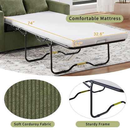 Canapé-lit double en velours côtelé 47,2 avec matelas pliable, table d'appoint, ports USB et poche de rangement