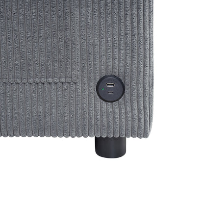 Canapé-lit double en velours côtelé 47,2 avec matelas pliable, table d'appoint, ports USB et poche de rangement