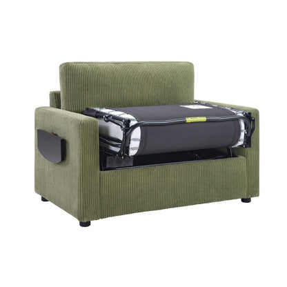Canapé-lit double en velours côtelé 47,2 avec matelas pliable, table d'appoint, ports USB et poche de rangement