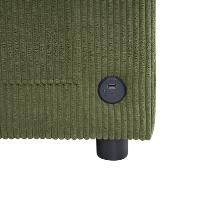 Canapé-lit double en velours côtelé 47,2 avec matelas pliable, table d'appoint, ports USB et poche de rangement