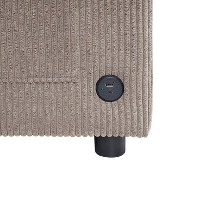 Canapé-lit double en velours côtelé 47,2 avec matelas pliable, table d'appoint, ports USB et poche de rangement