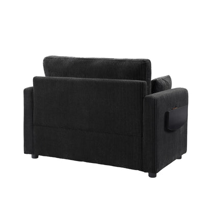 Canapé-lit double en velours côtelé 47,2 avec matelas pliable, table d'appoint, ports USB et poche de rangement