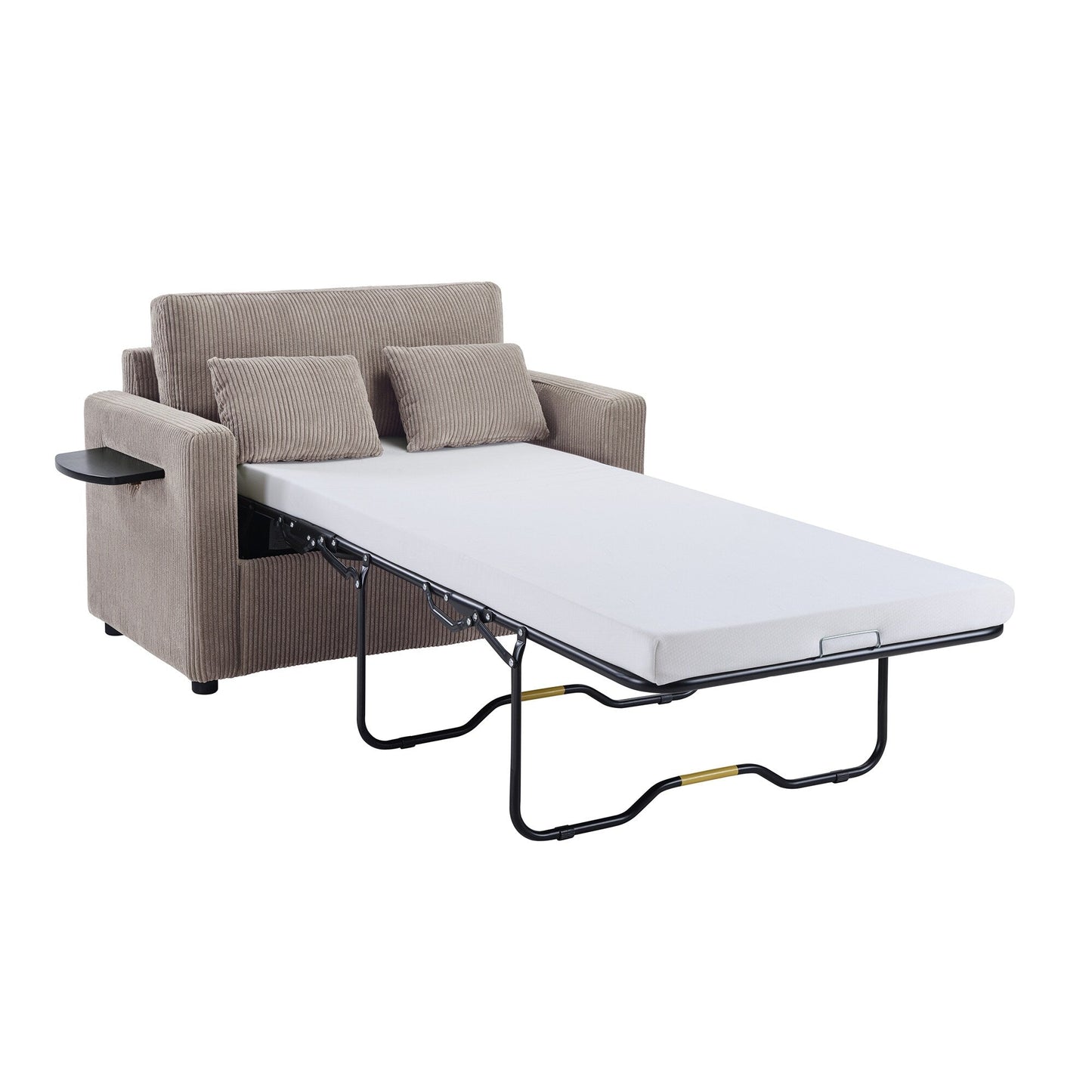 Canapé-lit double en velours côtelé 47,2 avec matelas pliable, table d'appoint, ports USB et poche de rangement