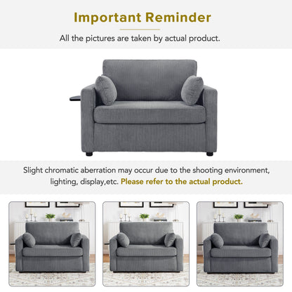 Canapé-lit double en velours côtelé 47,2 avec matelas pliable, table d'appoint, ports USB et poche de rangement