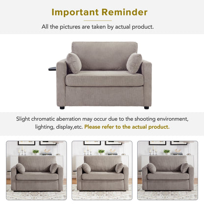 Canapé-lit double en velours côtelé 47,2 avec matelas pliable, table d'appoint, ports USB et poche de rangement