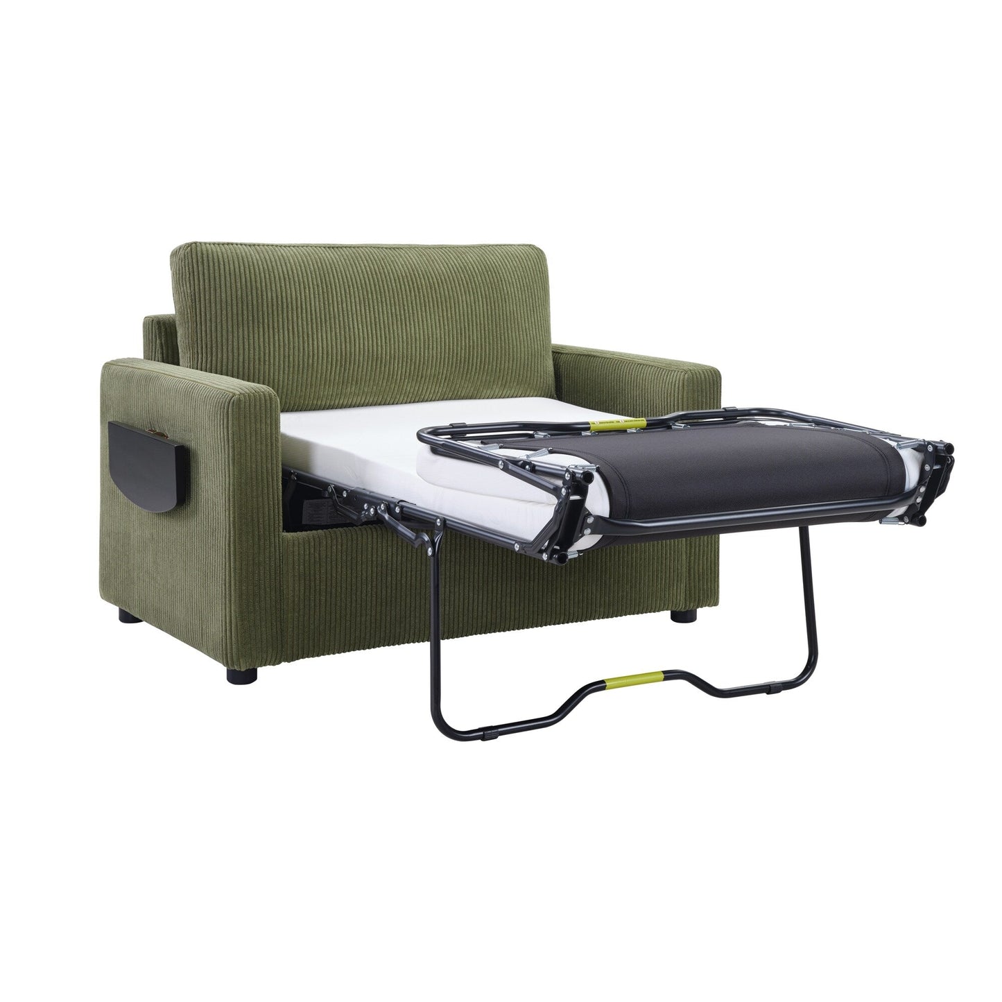 Canapé-lit double en velours côtelé 47,2 avec matelas pliable, table d'appoint, ports USB et poche de rangement
