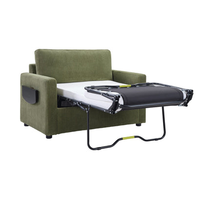 Canapé-lit double en velours côtelé 47,2 avec matelas pliable, table d'appoint, ports USB et poche de rangement